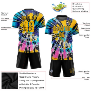 Custom Tie Dye Gold-Black Sublimation Soccer Uniform Jersey