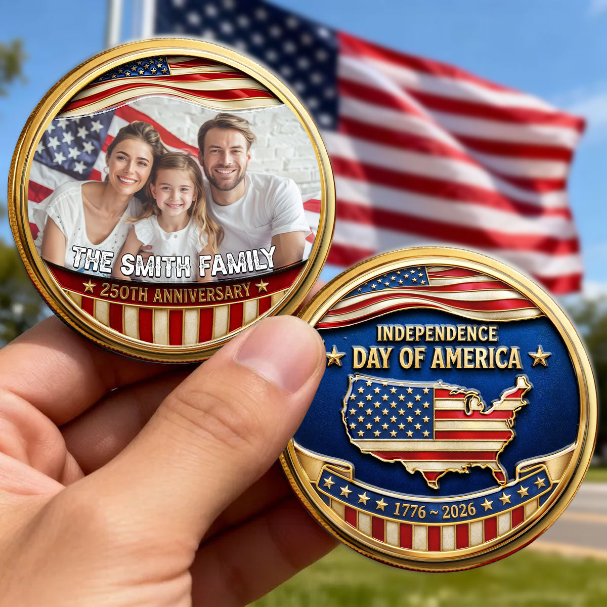 America 250 Legacy Family - Personalized Commemorative Keepsake Coin - Patriotic Gift, 4th Of July Gift For Family