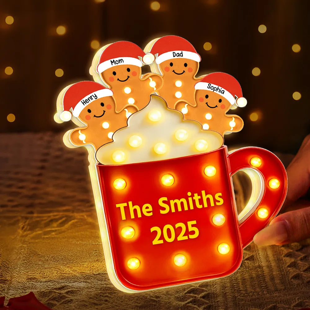 Gingerbread Family - Personalized Light Box - Gift For Family, Christmas Home Decoration