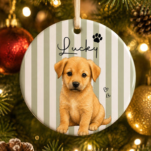 Personalized Watercolor Pet Portrait Striped Ornament - Christmas Gifts For Dog Cat Lovers