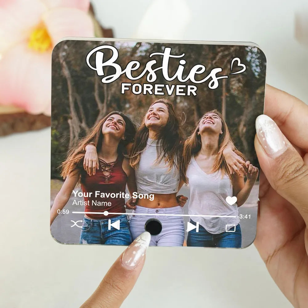 Besties Forever Upload Photo - Personalized Music Fridge Magnet - Heartfelt Gift For Best Friends, Sisters, Besties