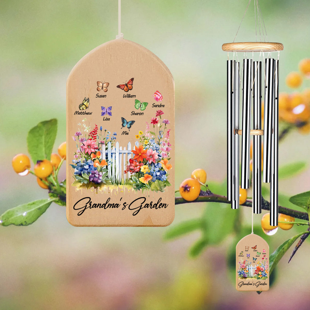 Grandma's Garden Butterflies - Personalized Wind Chime - Gift For Grandma, Mother's Day, Birthday Gift