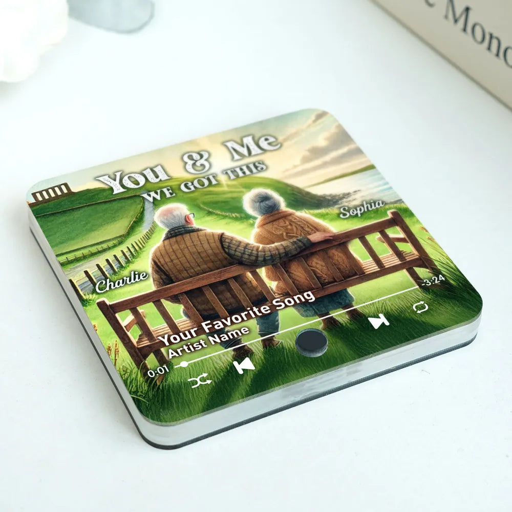 Old Couple Sitting On Grass Hill Favorite Song Personalized Music Fridge Magnet, Valentine's Gift For Her, Gift For Him