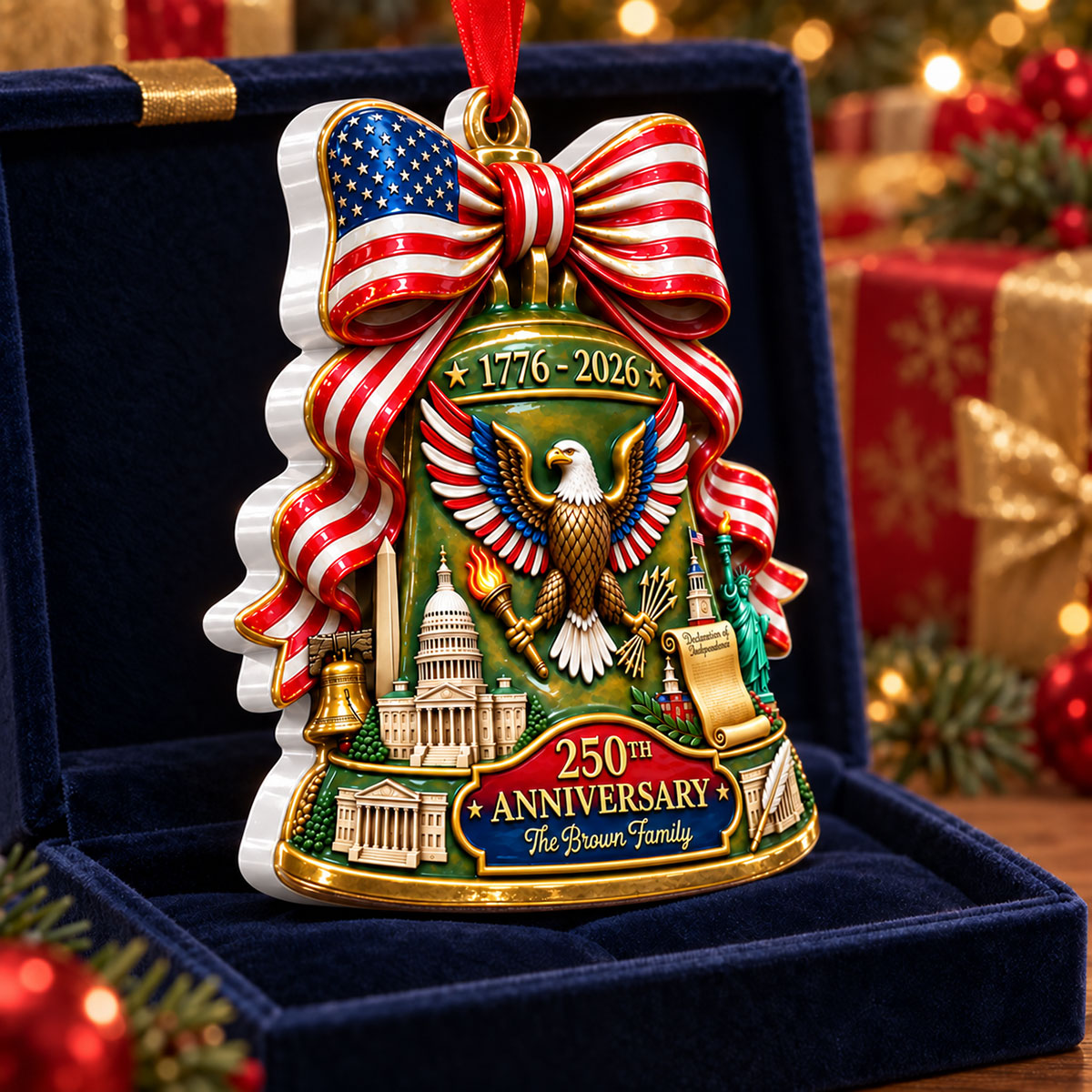 America 250th Anniversary Bell 3D Ornament - Personalized Christmas Ornaments