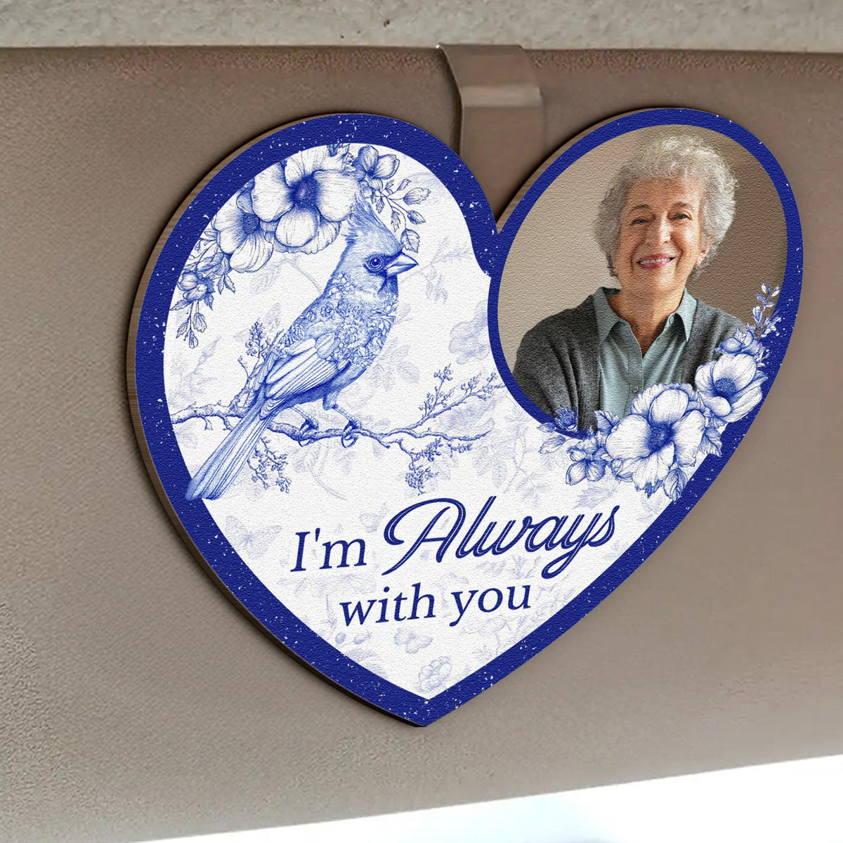 Memorial Toile De Jouy Style I'm Always With You Personalized Wooden Photo Car Visor Clip, Gift For Dad, Personalized Picture Frame