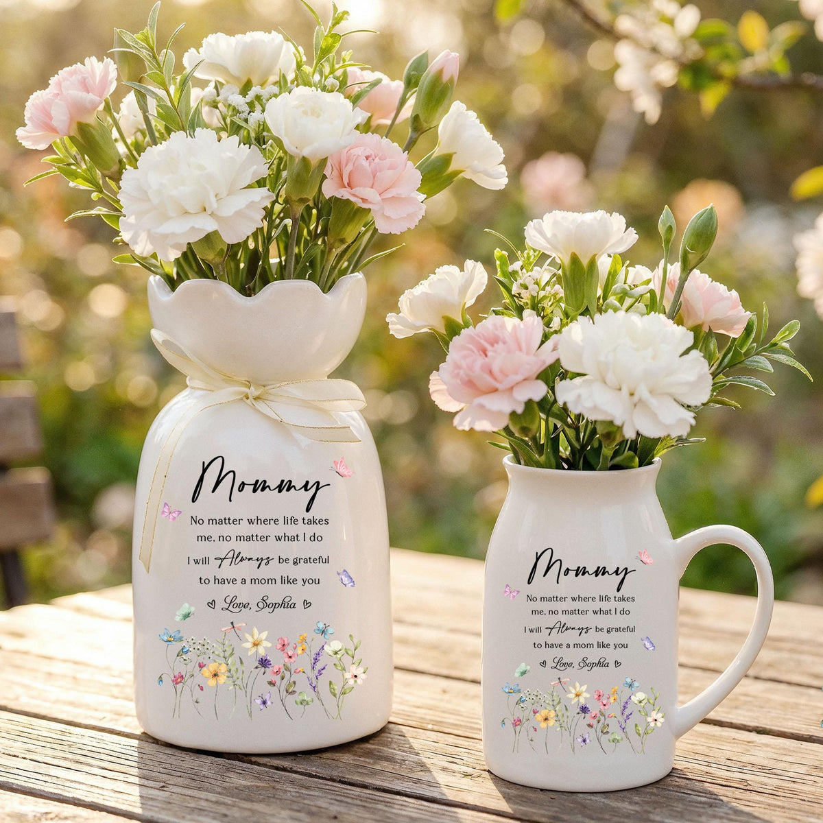 Personalized Mommy Always Flower Vase, Mothers Day Gift for Mum, Gift from Grandkids, Ceramic Flower Vase, Gift for Her, Wildflower Ceramic Vase