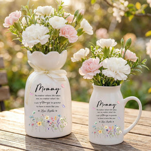Personalized Mommy Always Flower Vase, Mothers Day Gift for Mum, Gift from Grandkids, Ceramic Flower Vase, Gift for Her, Wildflower Ceramic Vase