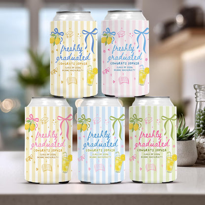 Personalized Summer Vibe Graduation Can Cooler, Striped Graduate Can Cooler, Congrats College Graduate Party Favors, Graduation Party Favors