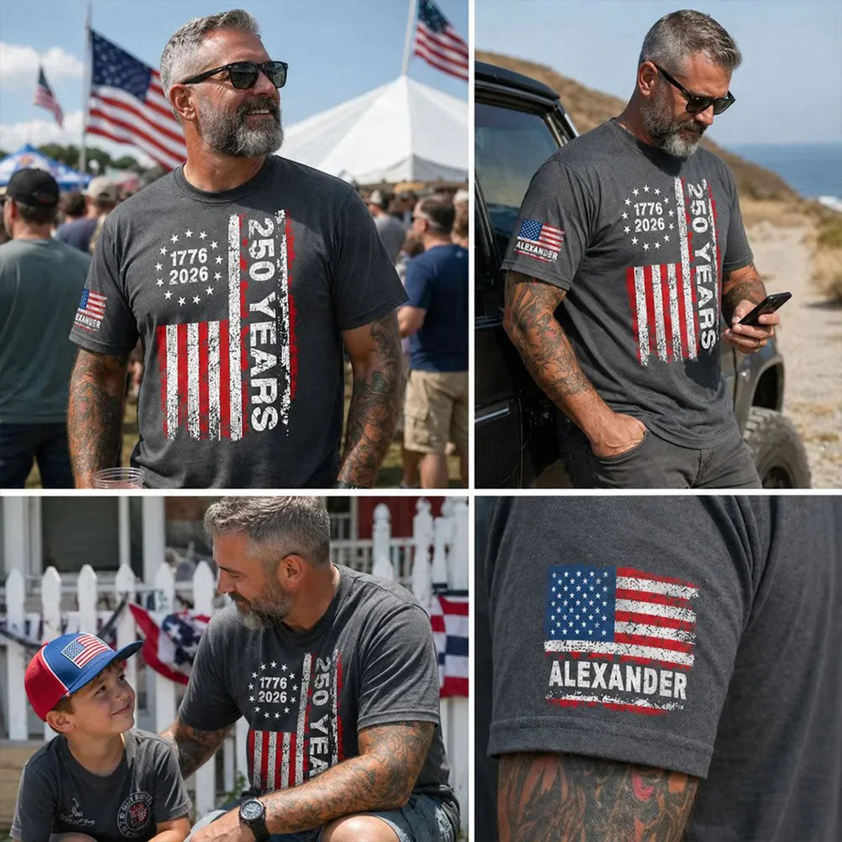250 Years American Flag Custom Name - Personalized Sleeve Printed Shirt - United States 250th Anniversary USA Patriotic