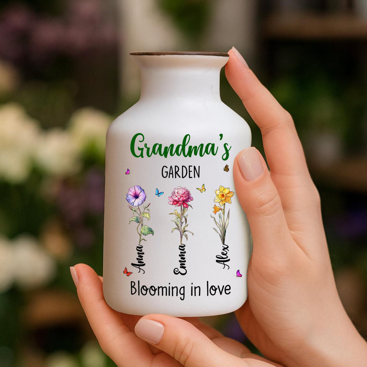 Grandma's Garden, Personalized Grandma Flower Vase, Custom Family Name Pottery Vase, Mother s Day Gift, Grandma s Garden Floral Keepsake
