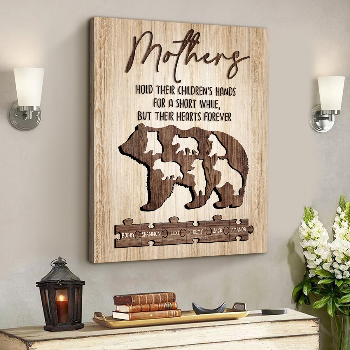Mama Bear Mothers Day Gift Custom Names Canvas