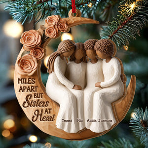 Black Sistas Roses Moon - Personalized Layered Wooden Ornament - Christmas Gift For Sisters, Friends