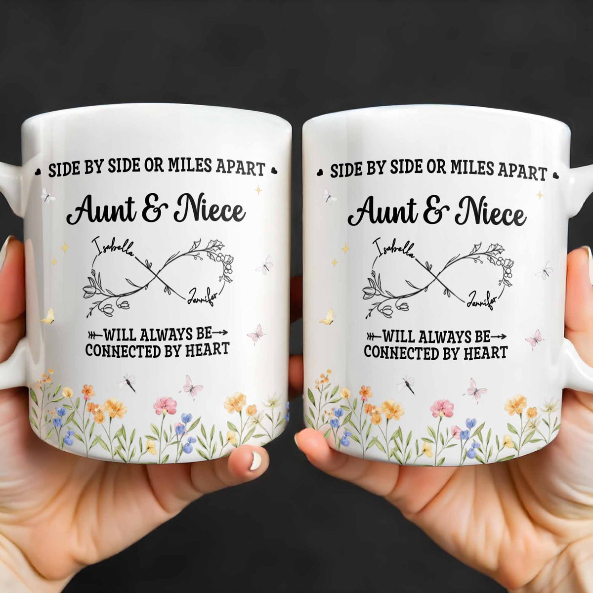 Aunt & Niece Always Be Connected By Heart, Personalized Ceramic Mug, Gift For Aunt, Mother's Day Gift