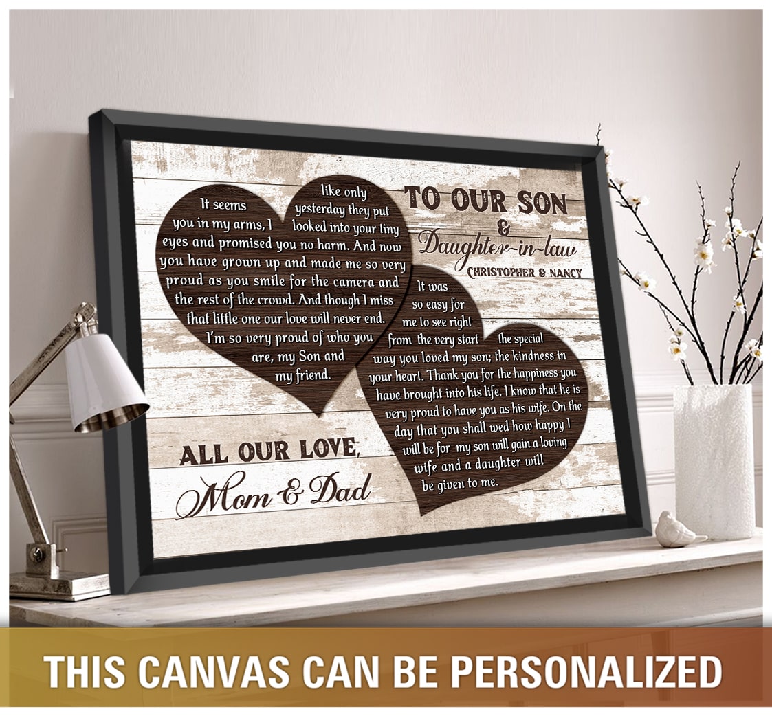 To Our Son & Daughter-in-law I'm So Very Proud - Personalized Canvas - Gift For Son & Daughter-in-law On Wedding Day