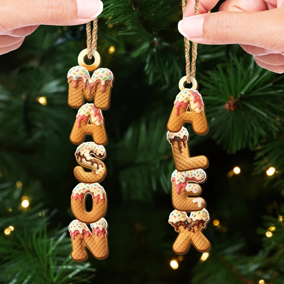 Custom Ice Cream Letter Ornament, Personalized Christmas Birthday Gifts For FAmily, Love Frozen In Scoops