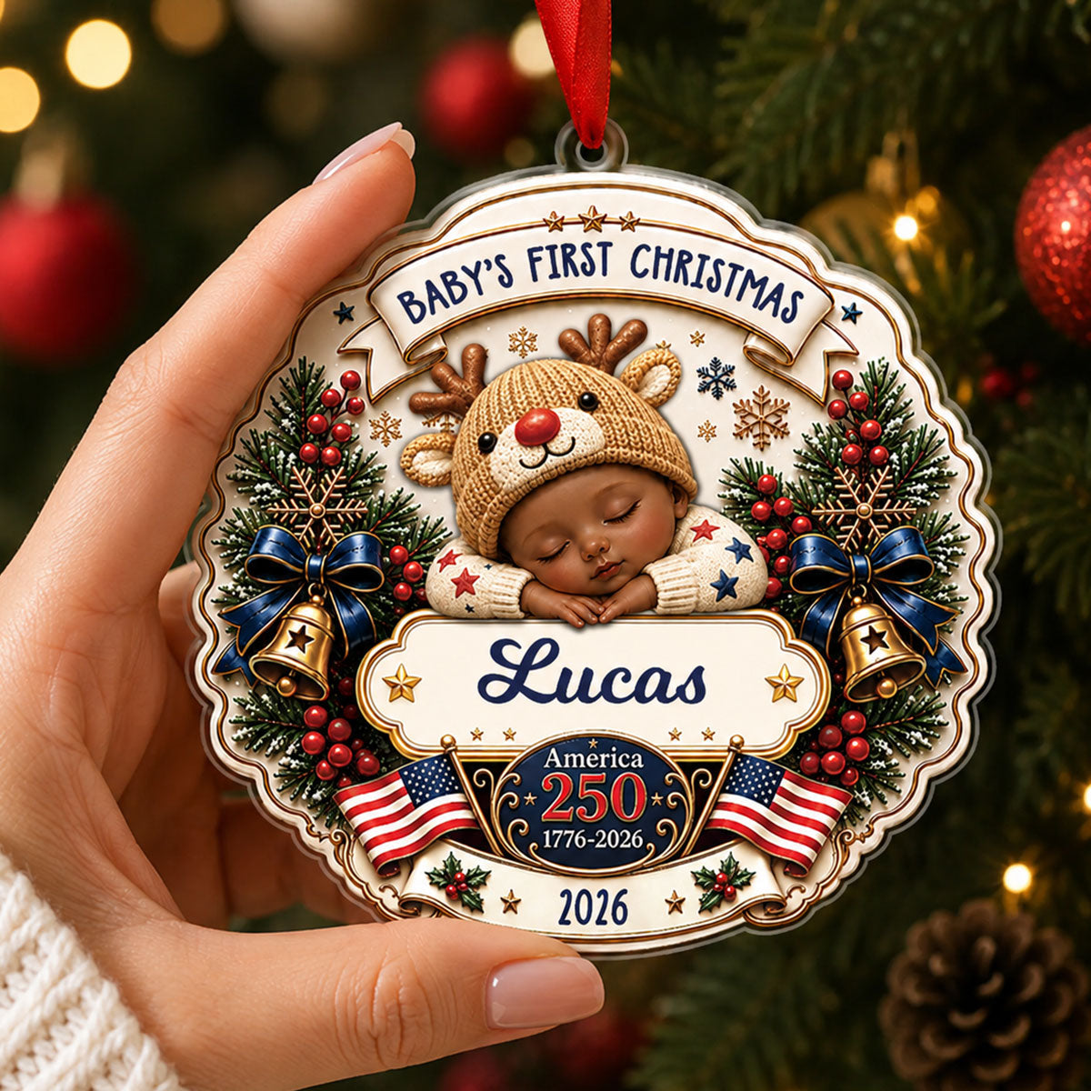 America 250 Baby’s First Christmas Ornament - Personalized Baby Gifts