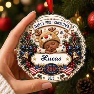 America 250 Baby’s First Christmas Ornament - Personalized Baby Gifts