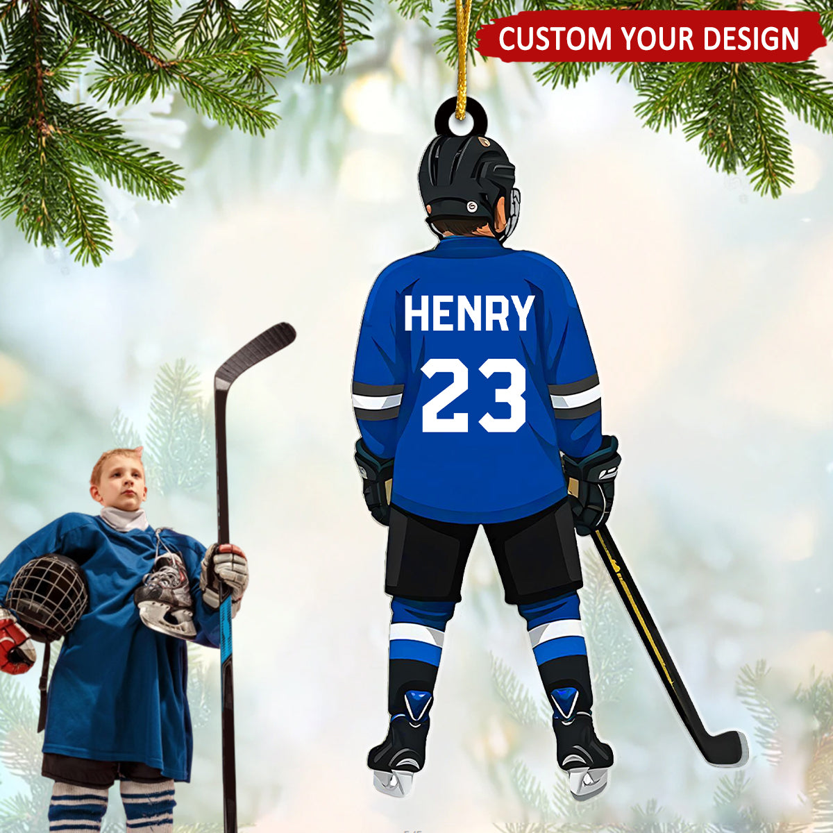 Kid Hockey Player Personalized Christmas Ornament, Christmas Gift For Little Hockey Player