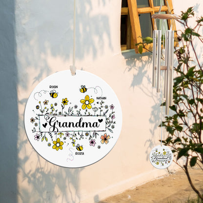 Grandma Bee Flower Wind Chimes, Cute Grandkid Bee, Personalized Wind Chime, Mother's Day Gift, Gift for Grandma