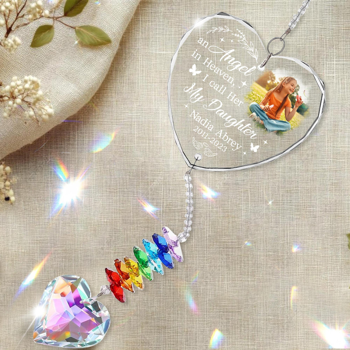 Personalized Memorial Gifts Crystal Suncatcher Rainbow, Remembrance Gift For Loss, Loss Of Son Daughter Sympathy Gifts, Bereavement Gifts