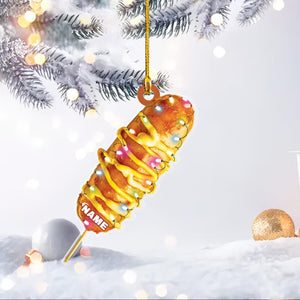 Personalized Corn Dog Ornament, 2D Flat Corn Dog Christmas Gift, Corn Dog Car Decor, Xmas Corn Dog Lover Gift, Food Lover Gift