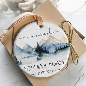 Mountain Pine Forest Married Christmas - Personalized Ornament - Christmas Gift