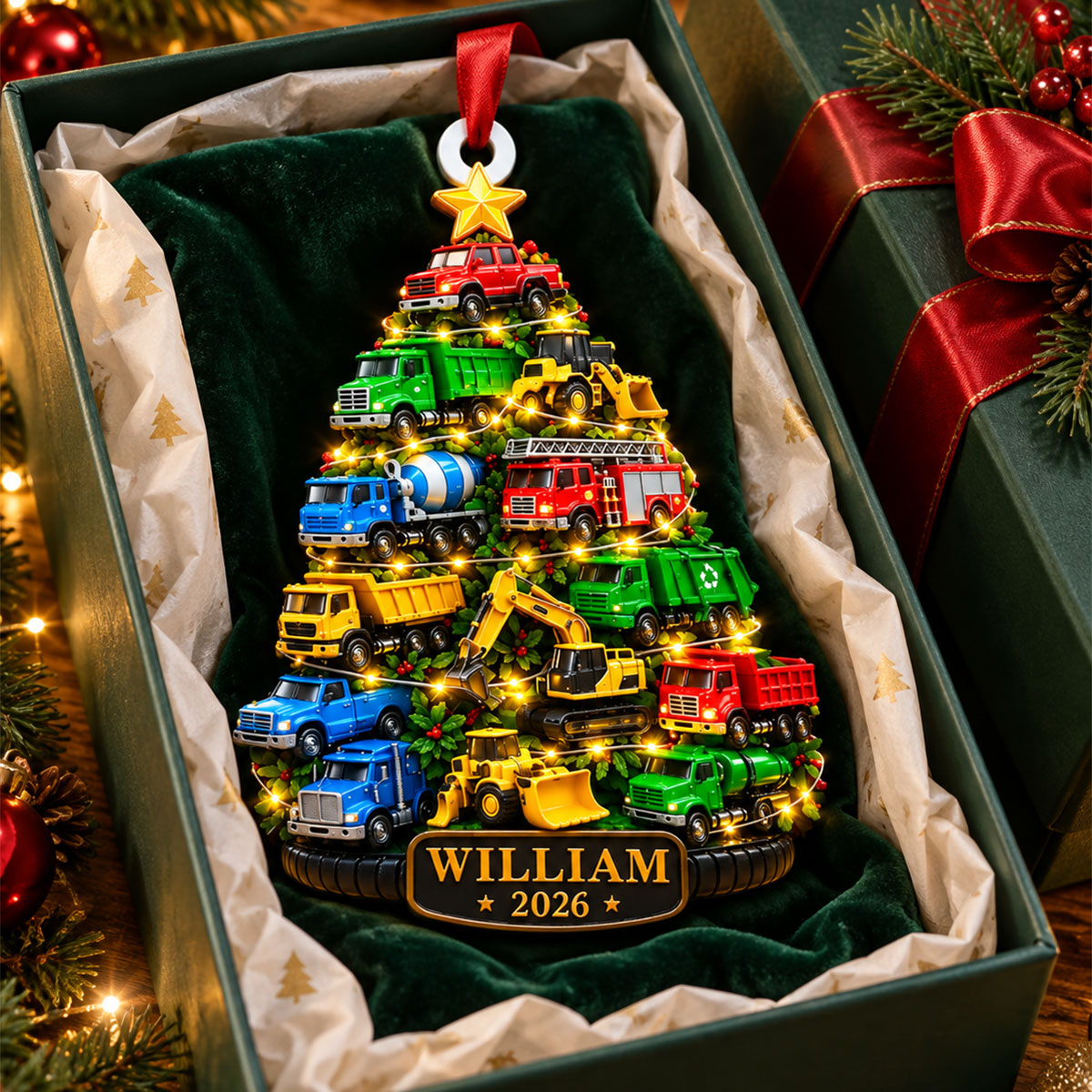 Custom Name Truck Kids Christmas Tree - Personalized Custom Shaped Acrylic Ornament - Christmas Gift For Kids, Son, Grandson