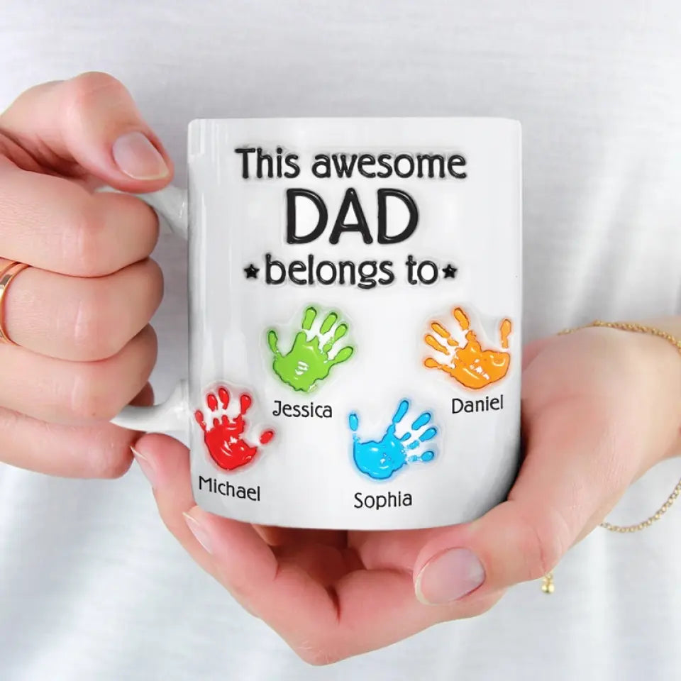 This Awesome Dad Belongs To - Personalized 3D Inflated Effect Printed Mug - Father's Day, Gift For Dad, Grandpa