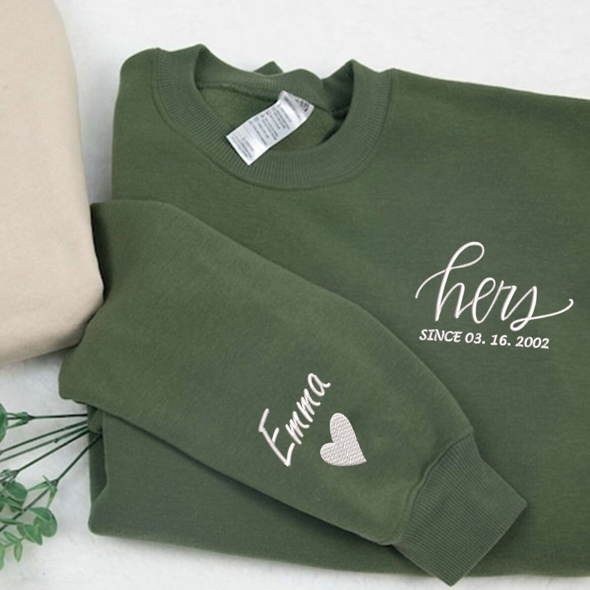 Personalized Embroidered Couple Matching Sweatshirt With Name on Sleeve, Anniversary Date Couples Sweater, Couples Gifts Valentines Day