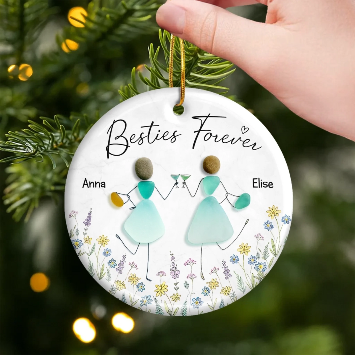 Sea Glass Besties Sisters - Personalized Ornament - Christmas Gift For Besties, Sisters, BFF