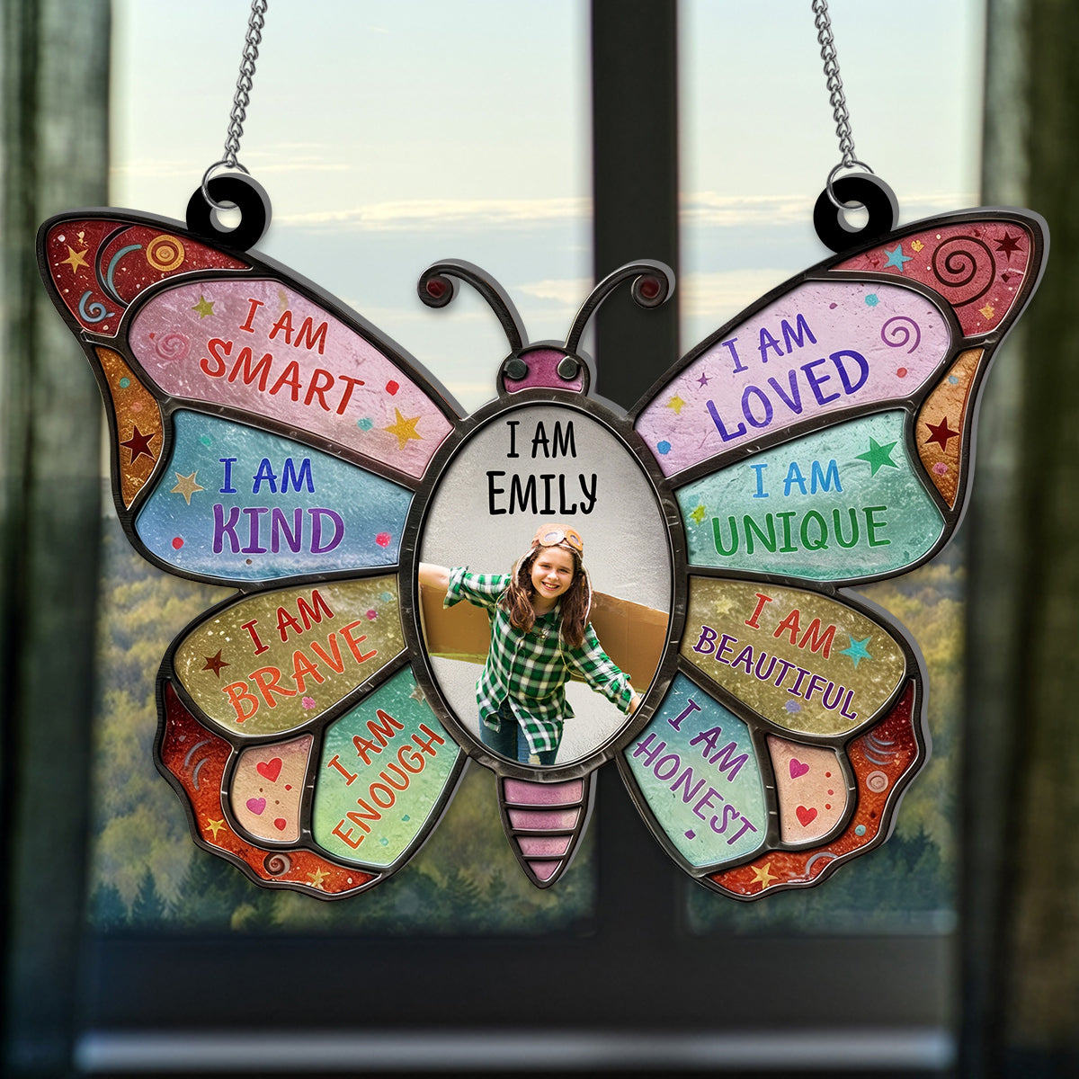 God Says I Am - Personalized Butterfly Suncatcher