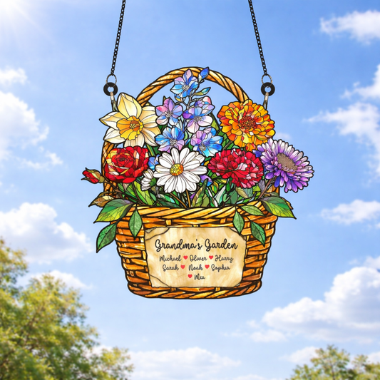 Personalized Birth Month Flower Bouquet Suncatcher Stained Glass, Mothers Day Gift, Grandma Gift, Mom Gifts
