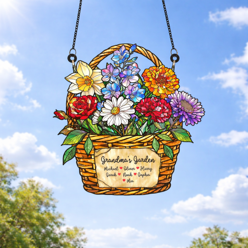 Personalized Birth Month Flower Bouquet Suncatcher Stained Glass, Mothers Day Gift, Grandma Gift, Mom Gifts
