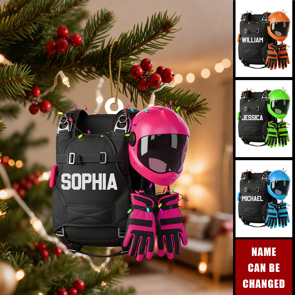 Skydiving Backpack Personalized Christmas Acrylic Ornament