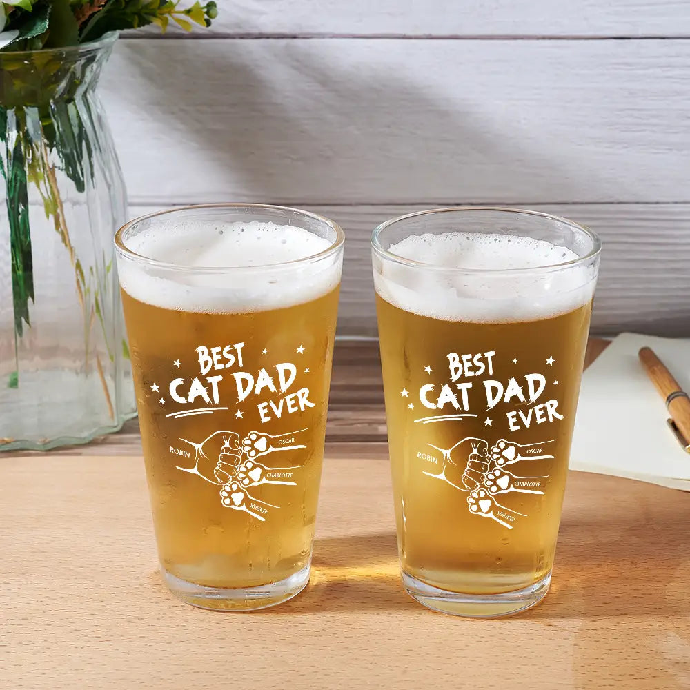 Best Dog Dad Cat Dad Ever - Personalized Beer Glass - Gift For Dog Dad, Cat Dad, Father's Day Gift