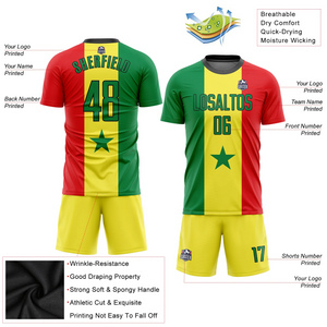 Custom Gold Kelly Green Red-Black Sublimation Senegalese Flag Soccer Uniform Jersey
