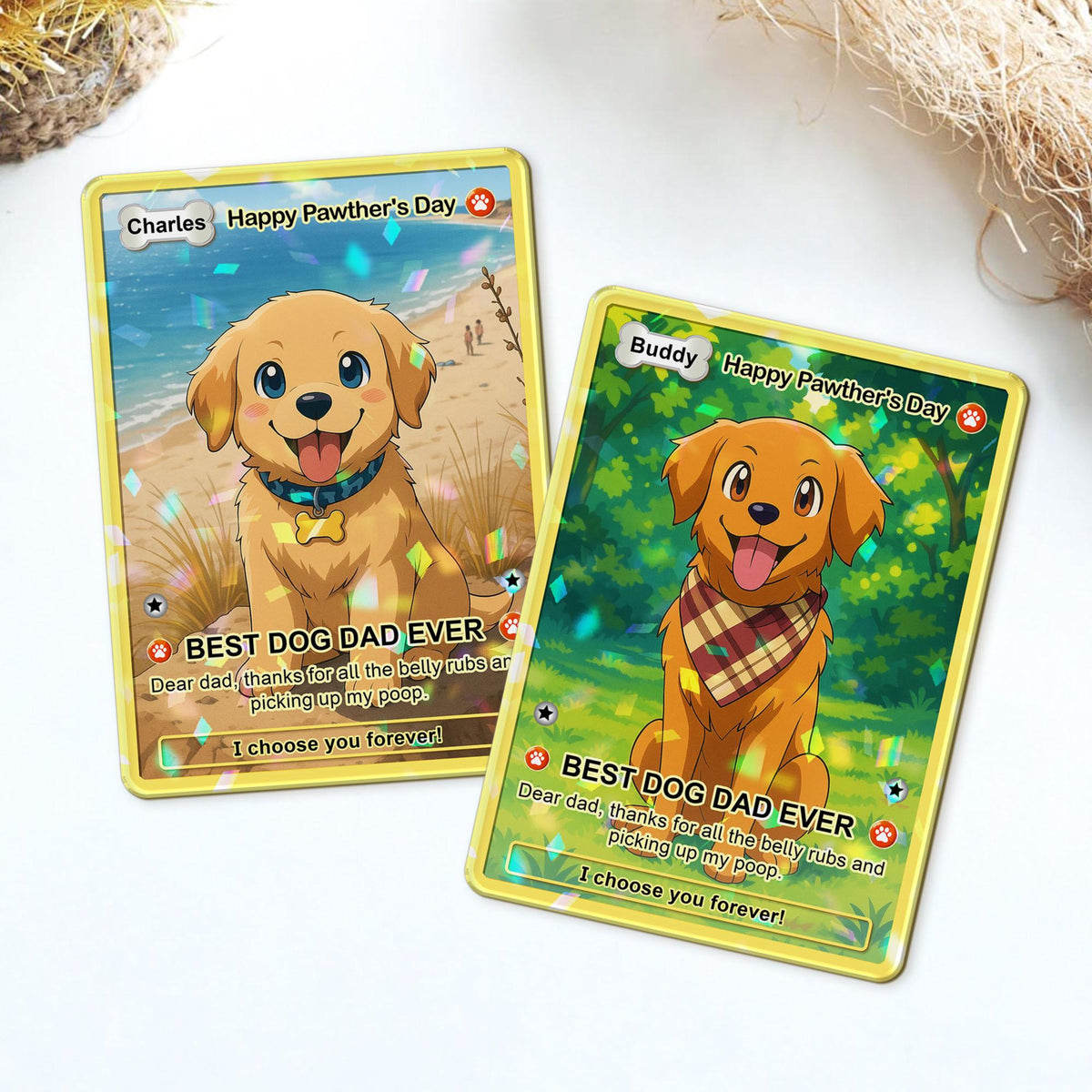 Custom Pet Anime Card, Fathers Day Gift For Dog Dad, Pet Lover Gifts, Pet Portrait Hologram Card, Dog Dad Gift, Personalized Gifts For Him