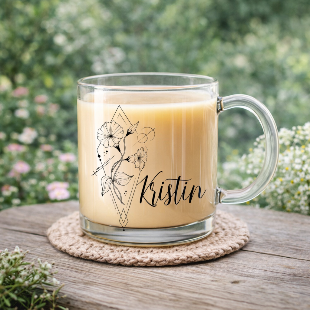 Birth Flower Mug Customizable Mug Birth Month Flower Personalized Glass Mug Clear Coffee Mug Floral Glass Mug Birthday Gift New Mom Gift