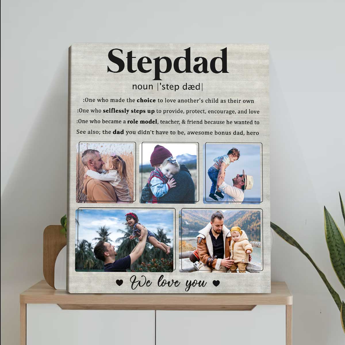 Stepdad Definition Custom Photo Canvas, Personalized Stepped Up Dad Gifts, Stepdad Gift For Father s Day