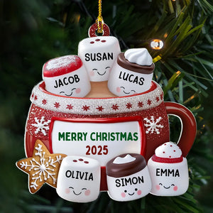 Cozy Cocoa With The Marshmallow Crew - Personalized Acrylic Ornament - Christmas Gift For Family