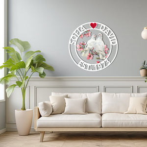 Custom Anniversary Sign, Family Name Sign, Parents Anniversary Gift, Golden Anniversary Wedding Anniversary Metal Wall Art, Doves Metal Sign