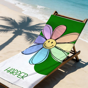 Personalized Brilliant Sun Beach Towel, Custom Name Pool Towel for Girls, Bithday Party Gift For Kids, Tropical Vacation Gift, Beach Lover's Gift