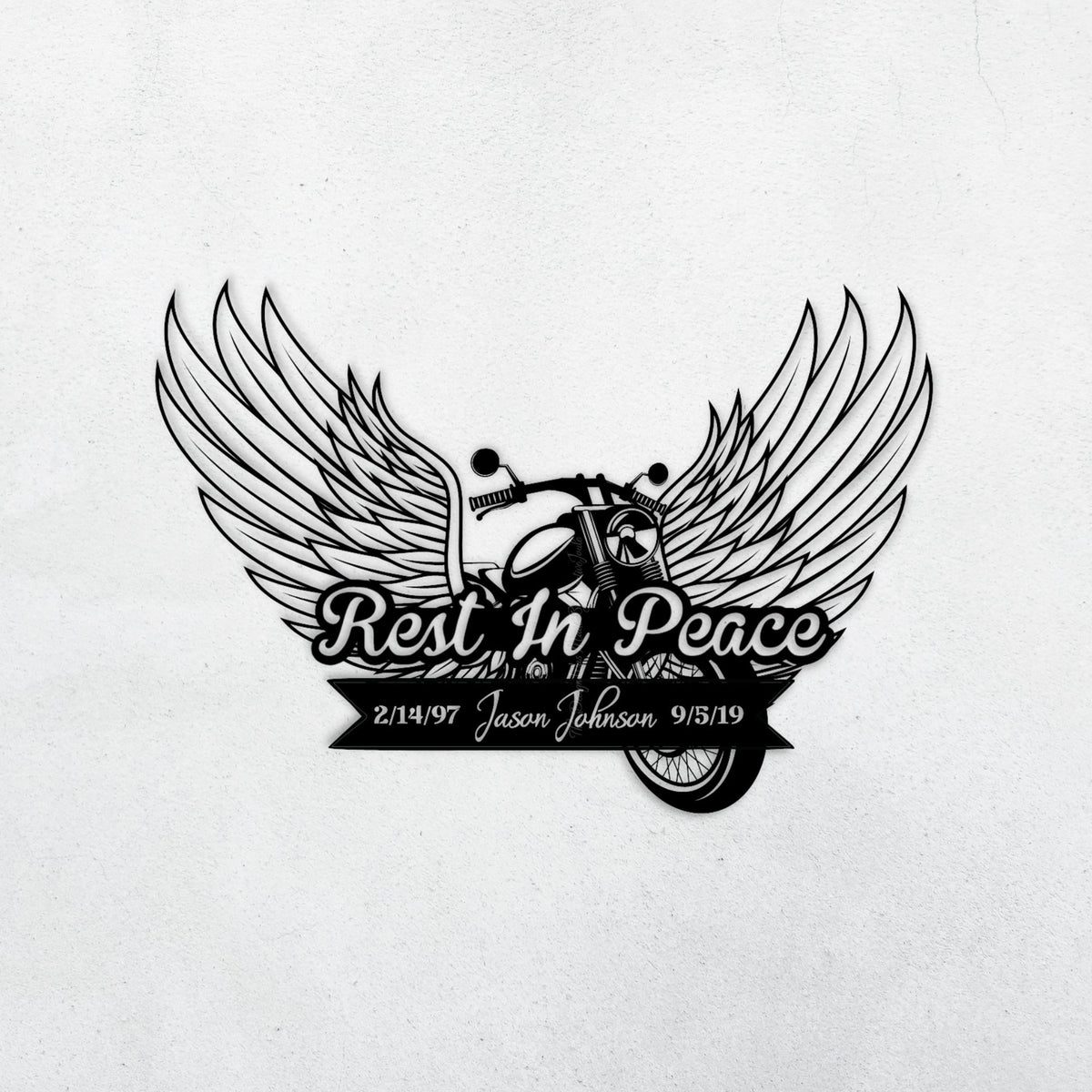 Personalized Metal Sign Motorcycle With Angel Wings, In Loving Memory, Rest In Peace Memorial Loss Of Loved One Metal Sign Decoration