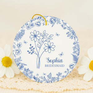 Personalized Bridesmaid Ornament, Bridesmaid Proposal Gift, Birth Month Flower Ornament, Christmas Gift For Bridesmaid, Bridal Shower Gift
