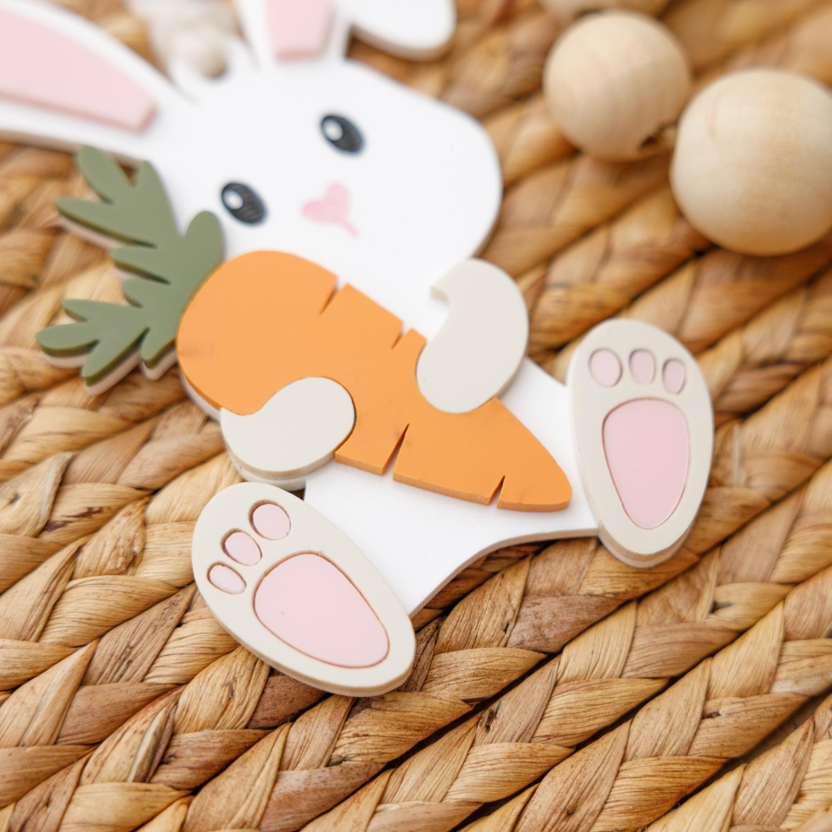 Personalized Easter Basket Name Tag, Bunny & Carrot Wood Ornament, Easter Gift For Baby