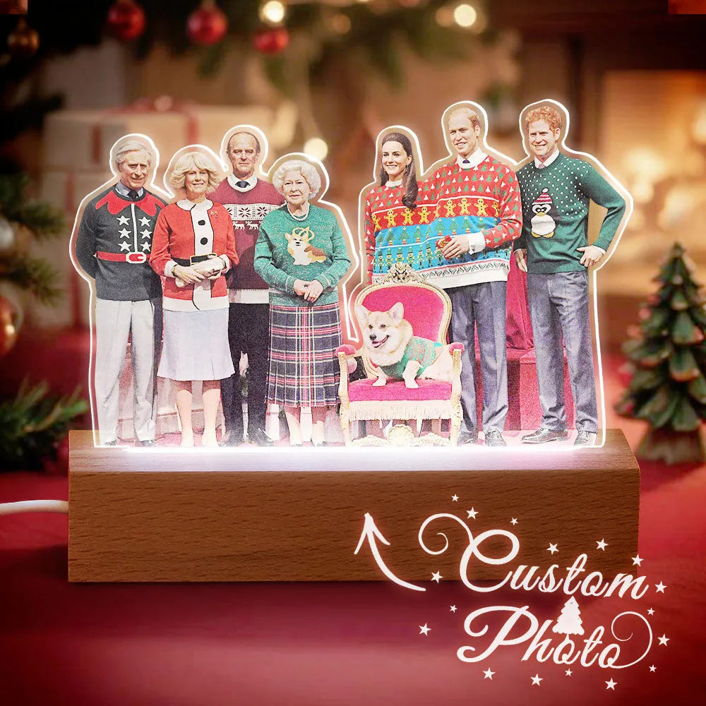Custom Photo Shape - Personalized 3D LED Light Wooden Base - Christmas Gift For Family Members