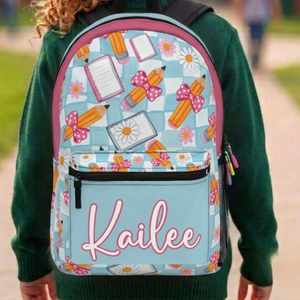 Personalized Girls School Backpack, Custom Name Backpack for Kids, Cute Pencil Bow Daisy Backpack, Back to School Gift for Girls, Prek Bag