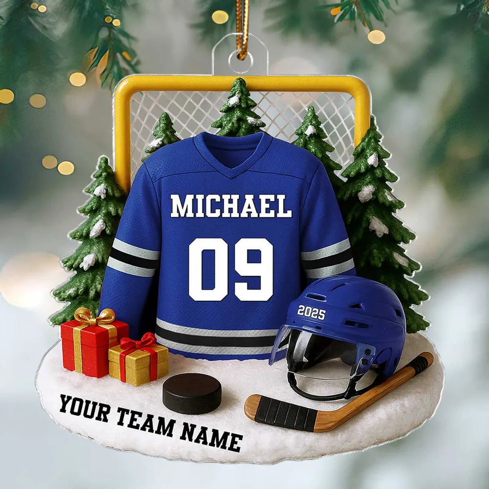 Hockey Player Uniform 3D Effect - Personalized Acrylic Ornament - Christmas Gift For Hockey Player
