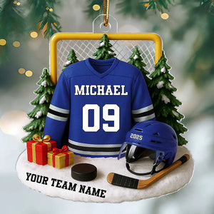 Hockey Player Uniform 3D Effect - Personalized Acrylic Ornament - Christmas Gift For Hockey Player