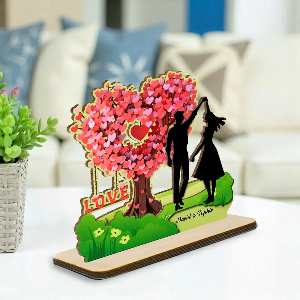 Love Tree Couple - Personalized Wooden Plaque - Valentine's Day Gift, Anniversary Gift For Couple